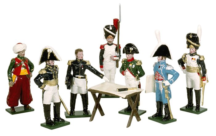 SOLDATS DE PLOMB, LOT DE NEUF PIÉTONS 54 mm, Premier Empire