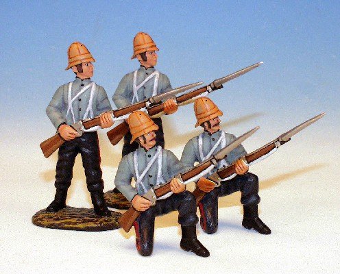 24F.6 - 24th Foot, South Wales Borders (2 Standing, 2 Kneeling to repel in shirts) 