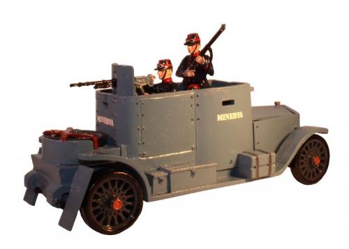 830 - The Minerva Armoured Car with three belgian Crew Painted - disponible sur commande