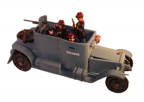 830 - The Minerva Armoured Car with three belgian Crew Painted - EN STOCK