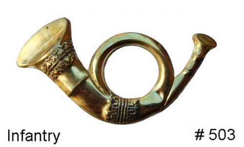 BT503 - Infantry Horn Hat Insignias. Brass pressing with attaching wires on back - EN STOCK
