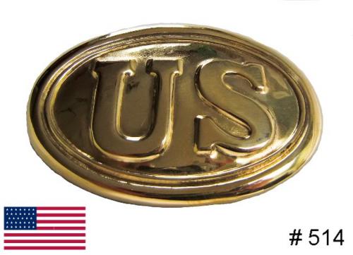 BT514 - US Brass Buckle, Standard Civil War oval brass pressing, lead filled buckle with hooks on back for fastening to belt or cartridge box fixing - EN STOCK