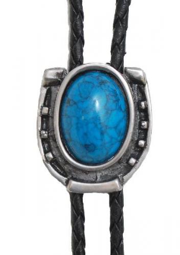 Bolo Tie - BT-1601 - Antique Silver with Blue Stone, Made in USA - EN STOCK