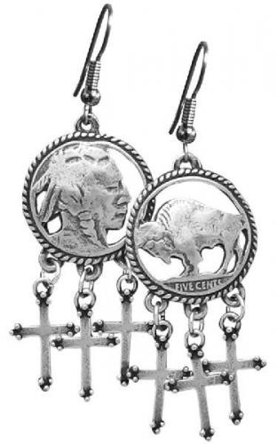 Boucles d'oreilles - EJ-4 - Indian Head Cut Out Earrings-crosses - Made in USA - EN STOCK