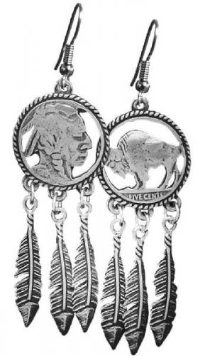 Boucles d'oreilles - EJ-7 - Indian Head Earring cut out-feathers - Made in USA - EN STOCK