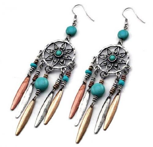 Boucles d'oreilles - EU-100 - New Earrings - Dreamcatcher, Tricolor, Turquoise - EN STOCK