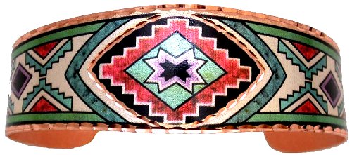 Bracelets - BA-6 - Dazzling Copper Cuff Bracelet is adorned with the Southwest Star in bold colors. (bracelet en cuivre) -disponible sur commande