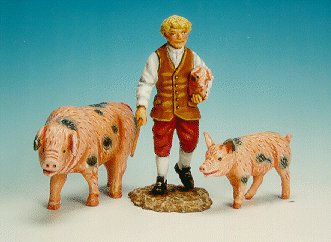 CC16 - Boy carrying piglet, with walking sow and piglet
