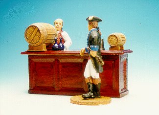 CC32 - Innkeeper pouring a tankard of ale with bar and customer 