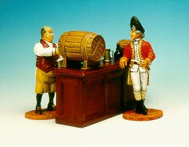 CC41 - Innkeeper pouring a tankard of ale with bar and Redcoat 