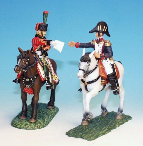 CDC5 - French Light Cavalry - Chasseurs à cheval - Escort Duty, on standing horses - Officer receiving letter from Aide de camp