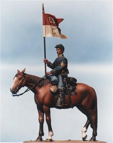 Cav1 - Union cavalry guidon bearer. Unpainted kit requires assembly  (supplied with lead sheet flag, for photo-etched alternative click onto F5 Union cavaltry guidon)- EN STOCK