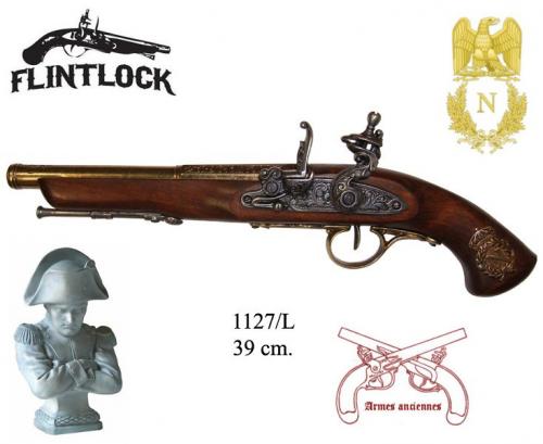 DENIX - Armes anciennes - 1127L - Flintlock pistol, France 18th. C. (left-handed - arme pour gaucher)