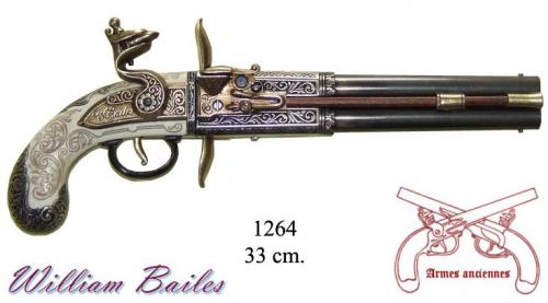 DENIX - Armes anciennes - 1264 - Double-barrelled turn-over pistol, made by William Bailes, United Kingdom, 1750 - disponible sur commande