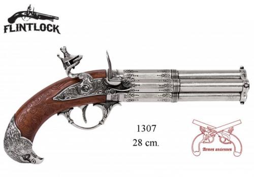 DENIX - Armes anciennes - 1307 - Revolving 4 barrel flintlock pistol, France 18th. C.- EN STOCK