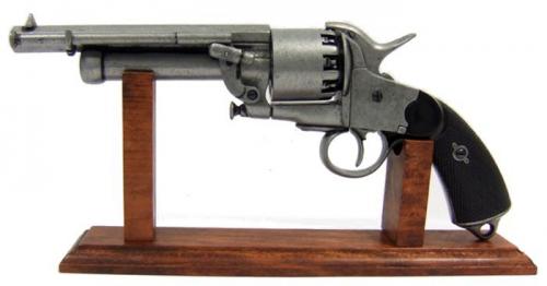 S808 - DENIX - Présentoir - Support en bois (33 cm) avec le revolver LeMAT de Denix - EN STOCK