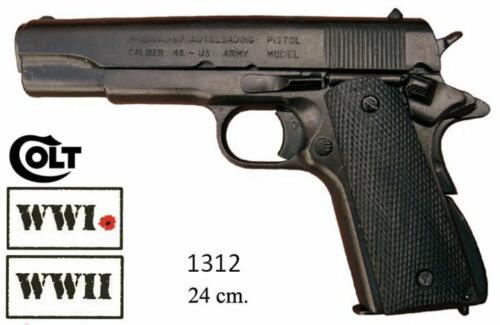 DENIX - WWI and WWII - 1312 - Pistolet automatique (Colt) .45 M1911A1, USA 1911 (noir, crosse noire, canon détachable et chargeur amovible) -disponible sur commande