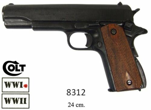 DENIX - WWI and WWII - 8312 - Pistolet automatique (Colt) .45 M1911A1, USA 1911 (noir, crosse en bois striée, canon détachable et chargeur amovible) - EN STOCK