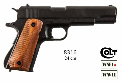 DENIX - WWI and WWII - 8316 - Pistolet automatique (Colt) .45 M1911A1, USA 1911 (noir, crosse en bois striée, canon non détachable et chargeur non amovible) - disponible sur commande