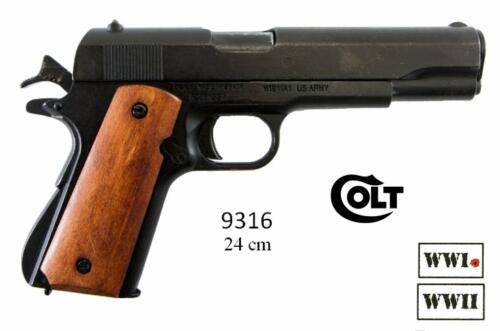 DENIX - WWI and WWII - 9316 - Pistolet automatique (Colt) .45 M1911A1, USA 1911 (noir, crosse en boi slisse, canon non détachable et chargeur non amovible) - disponible sur commande