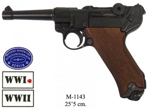DENIX - WWI and WWII - M1143 - Parabellum Luger P08 pistol, Germany 1898 with wood grips - EN STOCK