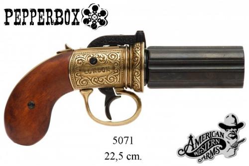 DENIX - revolver - 5071 - 6 cannons Pepper-box revolver, England 1840 (version dorée) - EN STOCK