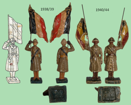 Durso - Belge avec casque Adrian - 1938-39 - réf. 17 - 1940-44 - réf. 31 - Officier en capote fixe porte-drapeau, écusson rouge 