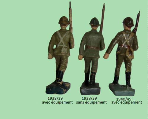 Durso - Belge avec casque Adrian - 1938-39 - réf. 23 et 25 - 1940-45 - réf. 51 - soldat en marche fusil épaule écusson rouge 