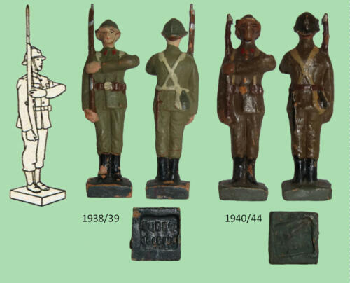 Durso - Belge avec casque Adrian - 1938-39 - réf. 9 - et 1940-44 - réf. 12  Soldat à l'arrêt présentant les armes 