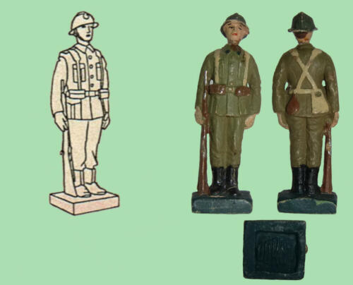 Durso - Belge avec casque Adrian - 1938 - réf. 2 - Soldat garde-à-vous, arme à terre, écusson vert 