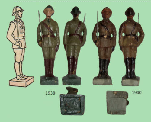 Durso - Belge avec casque Adrian - 1938 & 1940 (version guerre) - réf. 3 - Officier garde-à-vous, sabre au clair, écussons rouges 