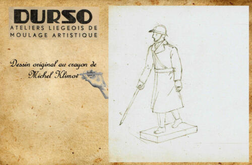 Durso - Belge avec casque Adrian - 1938-39 - réf. 35 - 1940-45 - réf. 78 - Dessin original de Klimov - Officier en marche saluant du sabre en capote 
