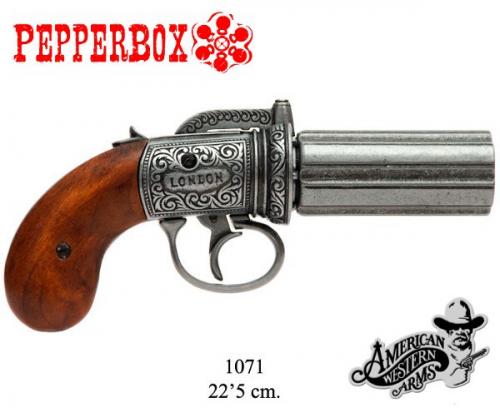 Denix - revolver - 1071 - 6 cannons Pepper-box revolver, England 1840, most popular in North America from 1830 until the American civil war - EN STOCK