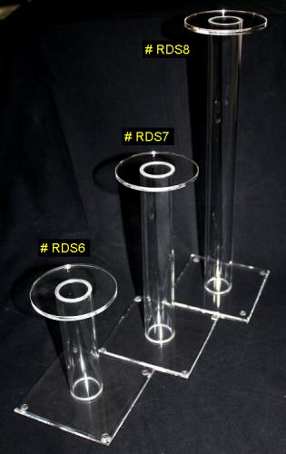 RDS6 + RDS7 + RDS8 - Helmet Stand - 3 Présentoirs ou Portes casque en acrylique transparent (Base 12,7 X 12,7 cm - (Haut. garnd modèle 39,5 cm , moyen 27 cm, petit 15 cm). 