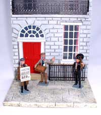 JG Miniatures - C28 - Georgian terraced house (stone) - diorama avec Figurines de Tradition of London au 1-32ème