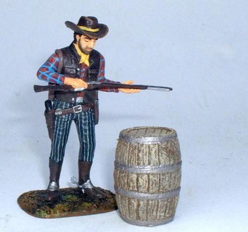 JG Miniatures - C30 - Large Barrel - diorama avec un cow boy de Janatzki Arts au 1-30ème