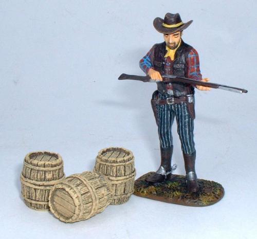 JG Miniatures - C31 - Small Barrels - diorama avec un cow boy de Janetzki Arts au 1-30ème