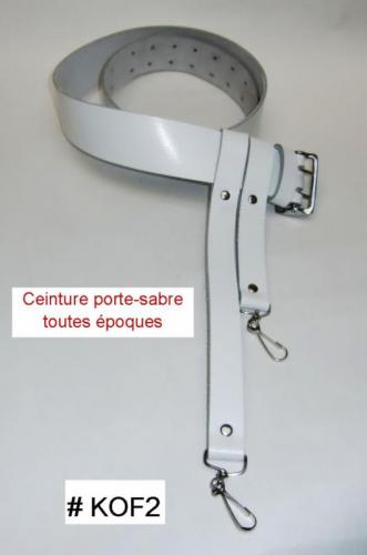 KOF2 - Ceinture porte-sabre toutes époques (napoléonienne, guerre de sécession ...) en croute de cuir de vachette - couleur blanche - EN STOCK