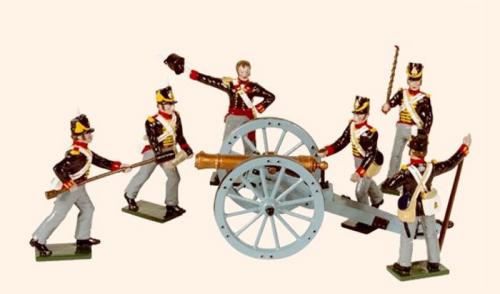 Tradition of London - set N° B3A - Royal Artillery 1815 (An Officer and five Gunners with a 9 pdr gun), Painted - EN STOCK