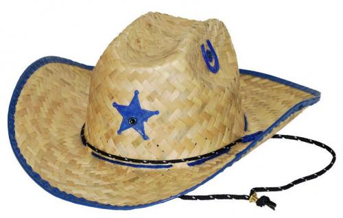 Chapeau cowboy - Kids Palm Straw Hat Sheriff Blue - EN STOCK