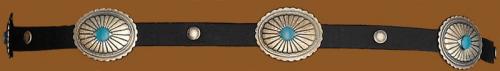 Hatbands OC-504-T Black Leather Hatband with Conchos Turquoise Details USA - EN STOCK